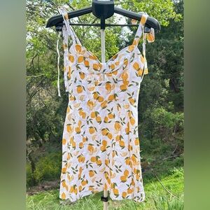 Reformation Pearson Linen Mini Dress Citron Lemon Print Size 6